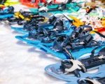 Colorful snowshoes in the snow