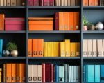 Organized bookshelf with colorful books