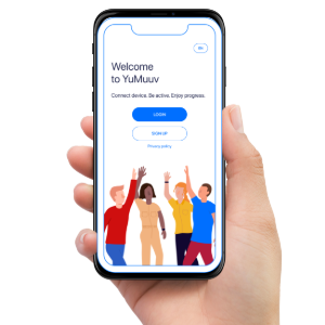 hand holding cell phone with YuMuuv App image