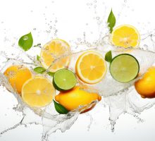 splash of water with orange, lemon and lime slices
