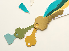 cream background with three keys and paint flowing from the keys